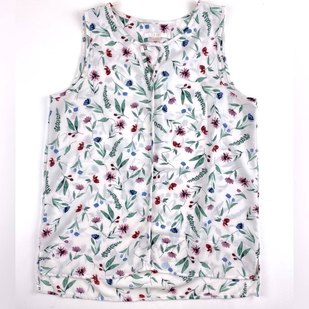 c&e White Sleeveless Floral Sleeveless Tank